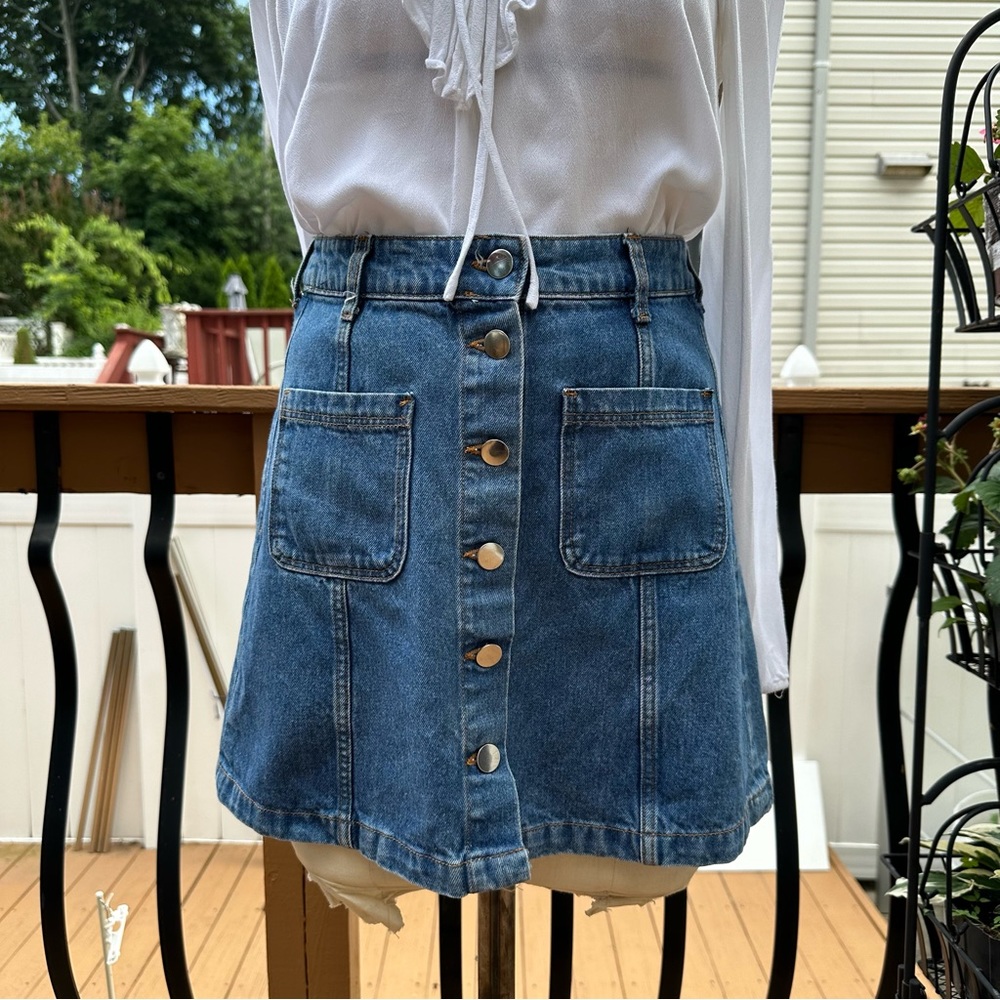 Denim Mini Skirt with metallic buttons